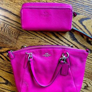 Pink purple magenta Coach bag and matching wallet set